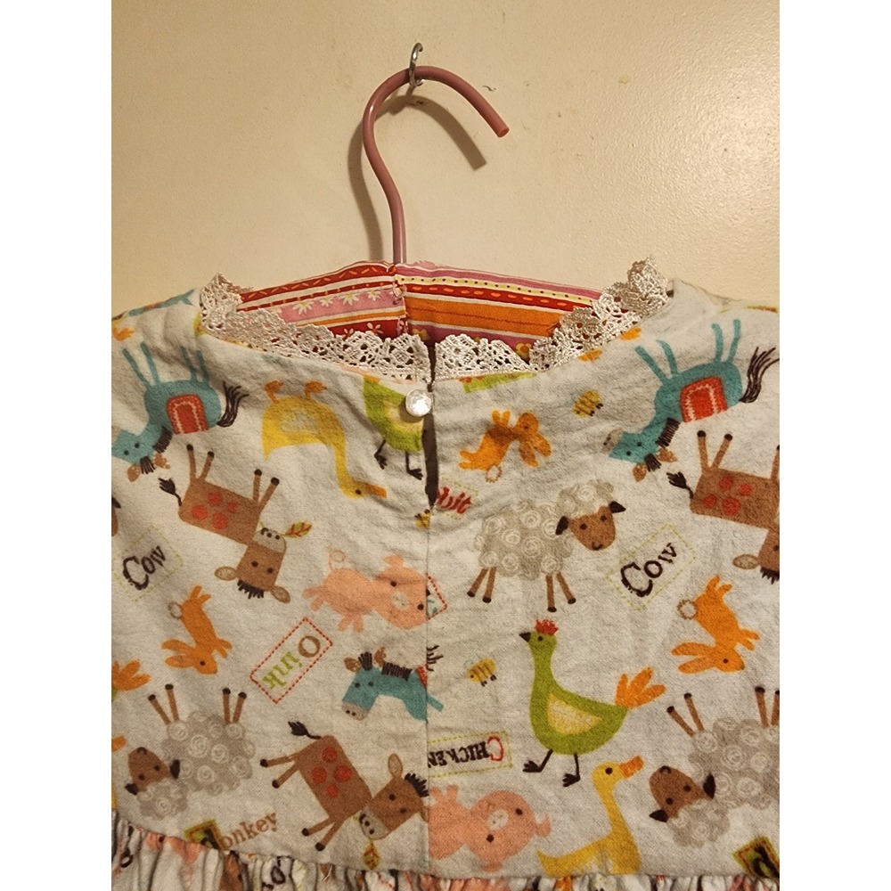 Handmade Kids Farm Animal Flannel Nightgown Long Sleeve Ruffle Gown 4/5 - Picture 6 of 8